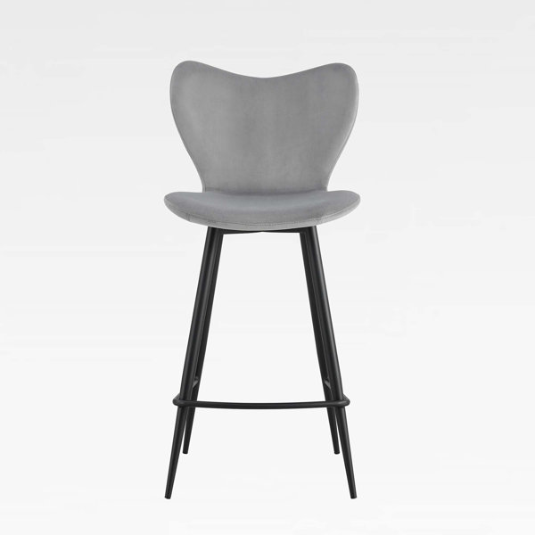 Corrigan Studio® Grey Velvet Chair Barstool Dining Counter Height Chair